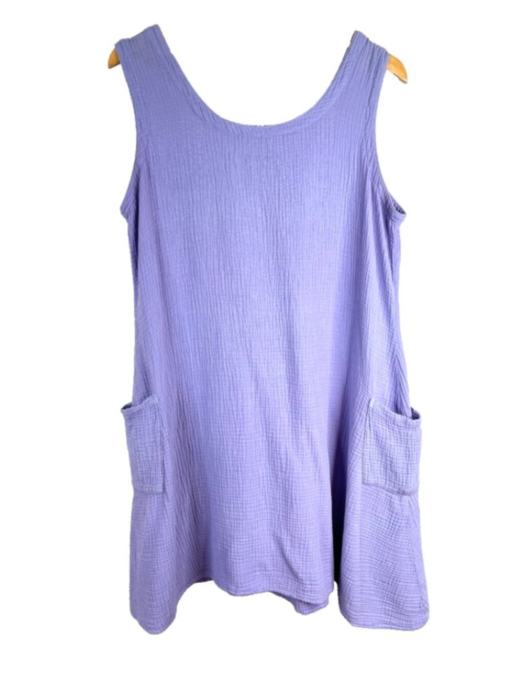 VTG CMC Color Me Cotton 100% Linen Gauze Dress XL Purple Pockets Beach Lagenlook
